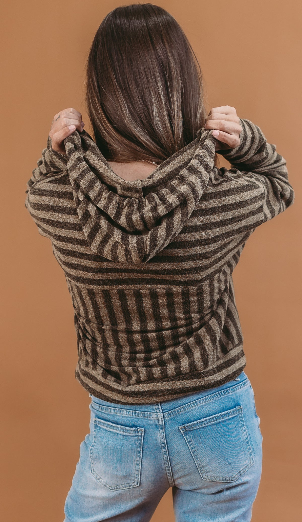 Stripe Long Sleeve Hooded Knit Top