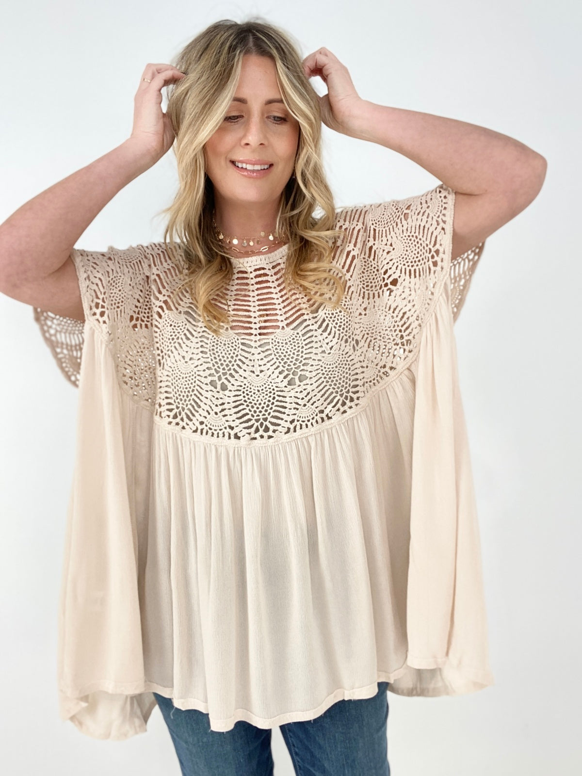 Oli & Hali Mineral Washed Crochet Detail Lace Top Dress