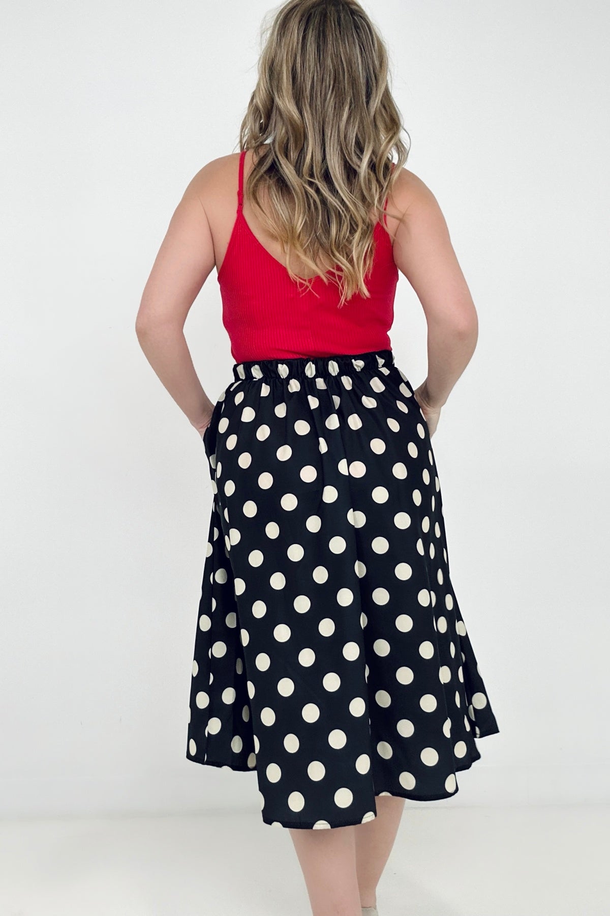My Girl Polka Dot Pleated Midi Skirt