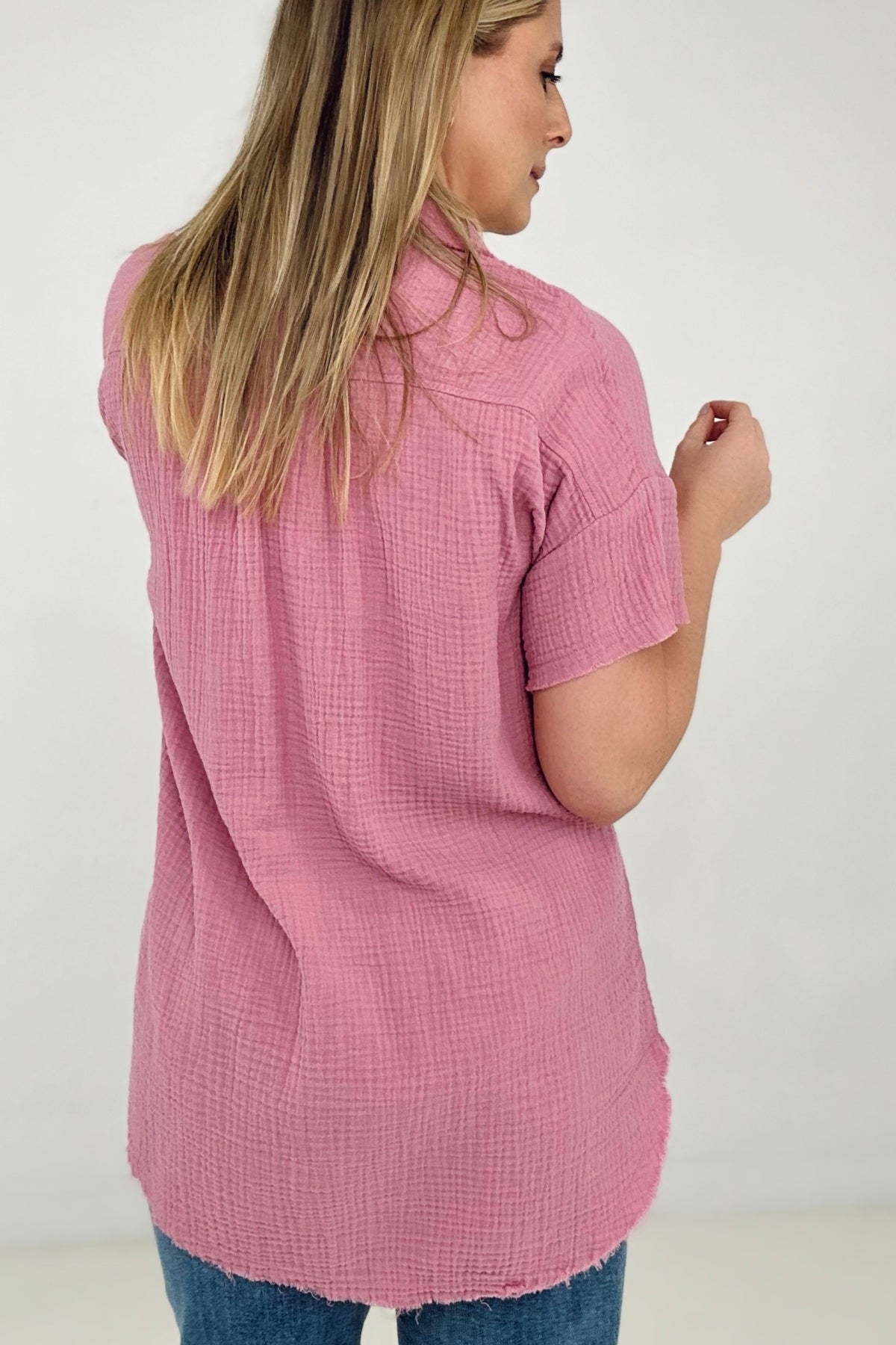 Cotton Raw Edge Short Sleeve Top
