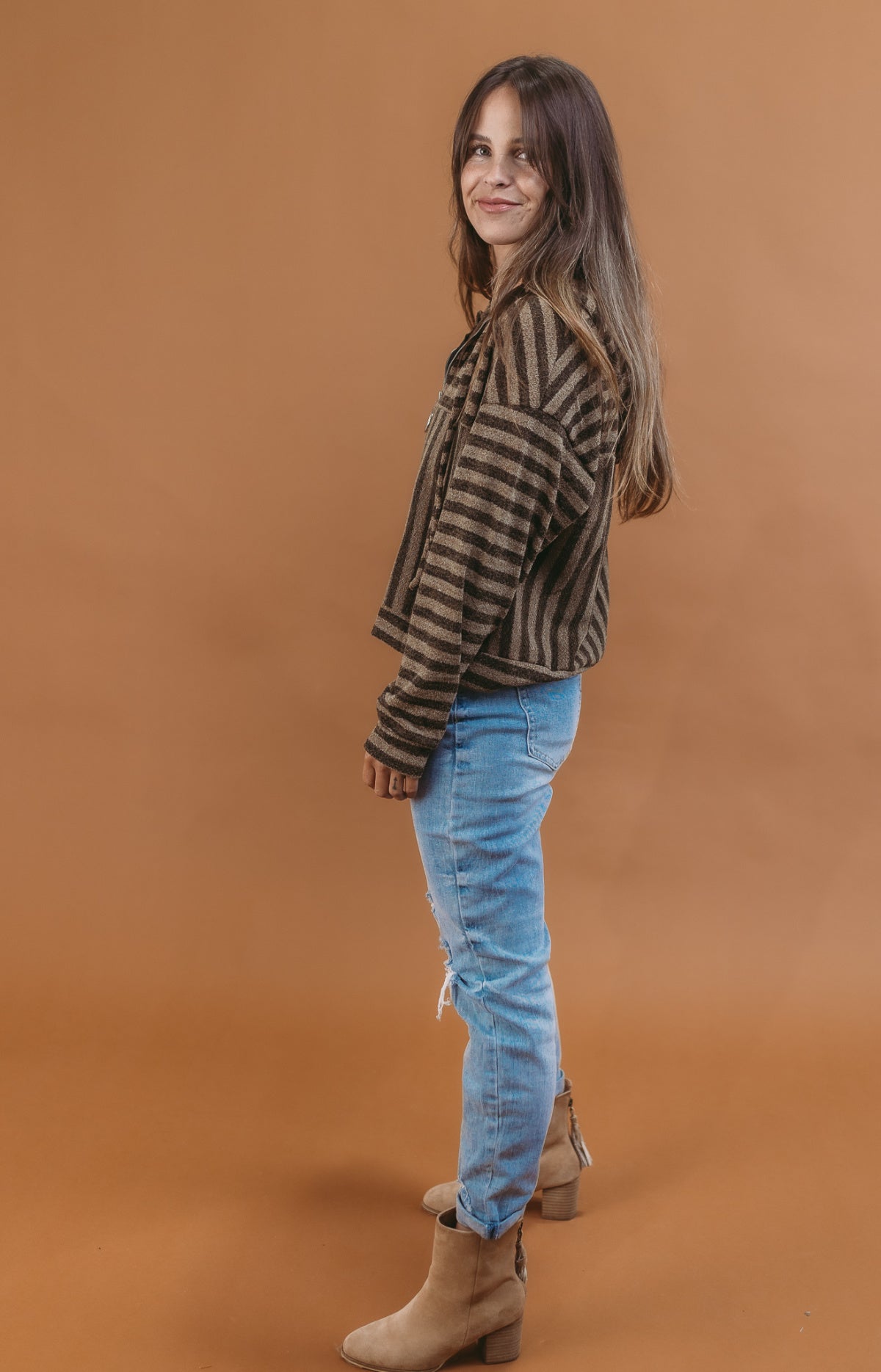 Stripe Long Sleeve Hooded Knit Top