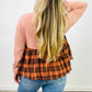 Easel Plaid Print Contrast Thermal Babydoll Top