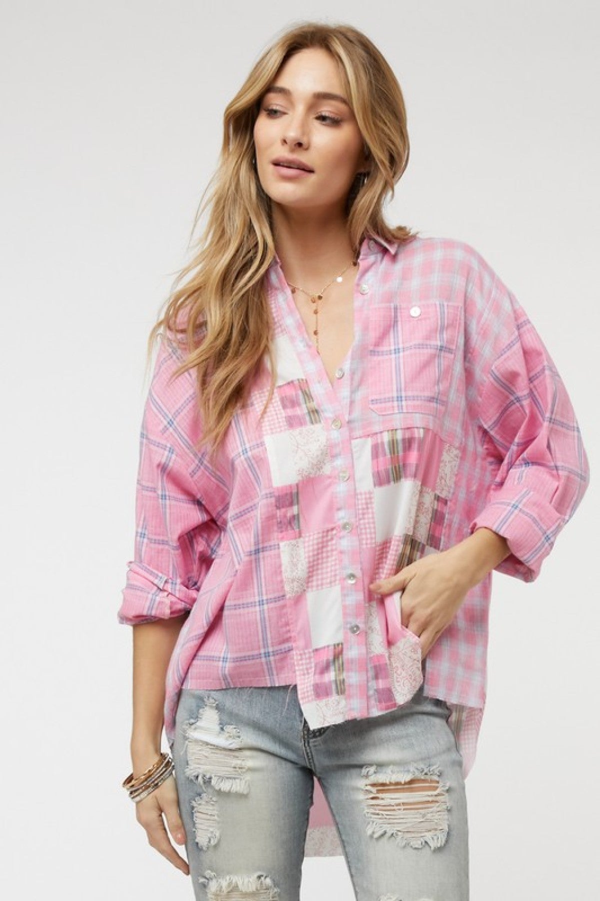 Davi & Dani Pladi Button Down Long Sleeve Shirt