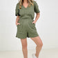 Drop Shoulder V-Neck Romper With Pockets