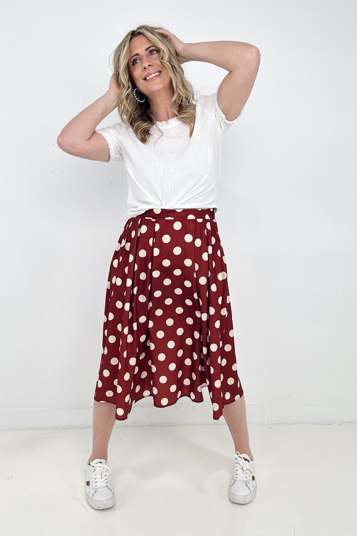 My Girl Polka Dot Pleated Midi Skirt