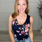 Sleeveless Floral V-Neck Bodysuit in Navy