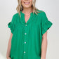 Woven Button Down Ruffle Sleeve Top - Multiple Colors