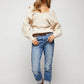 Davi & Dani Lace Strap Batwing Sleeve Drop Shoulder Sweater Top
