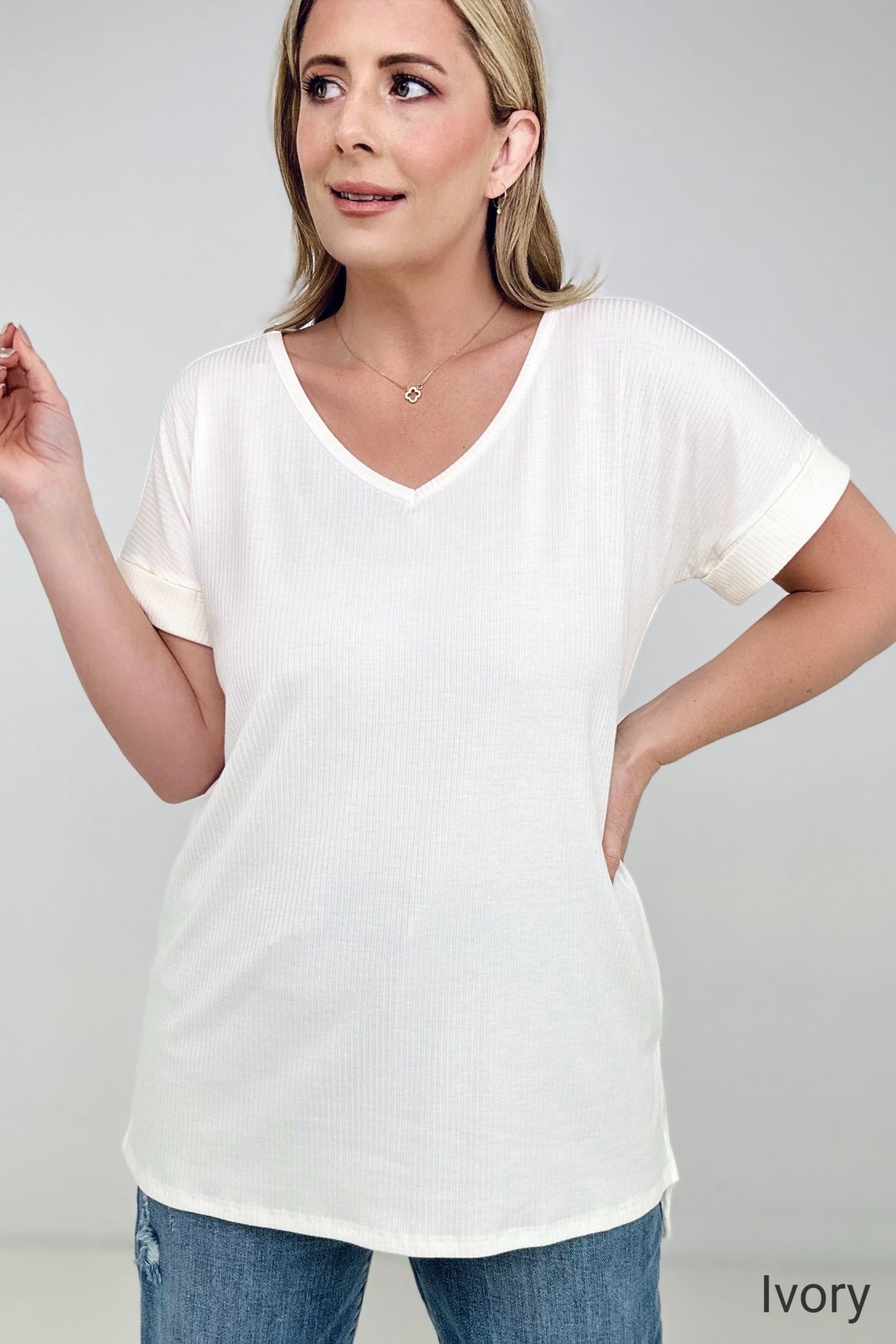 Simply Spring Ribbed V-Neck top