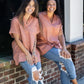 Rae Mode Solid Linen Oversize Fit Buttoned Top