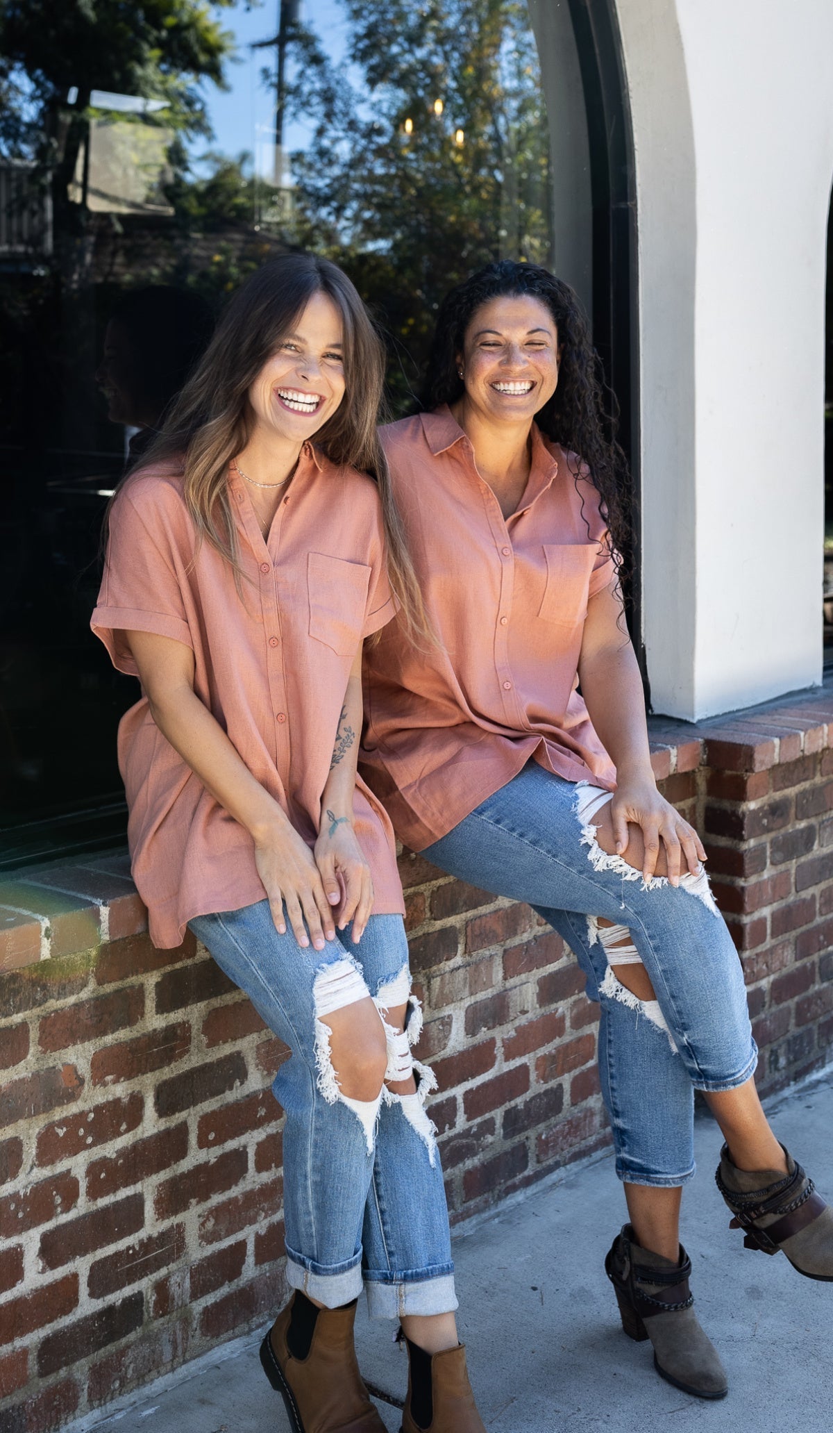 Rae Mode Solid Linen Oversize Fit Buttoned Top