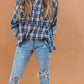 Comfy Half Zip Plaid Chambray Mixed Pullover