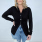 Zenana 'Ruched Romance" Long Sleeve Button Down Top with Ruched Bodice