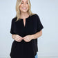 Zenana Heavy Woven Span Split Neck Short Sleeve Top
