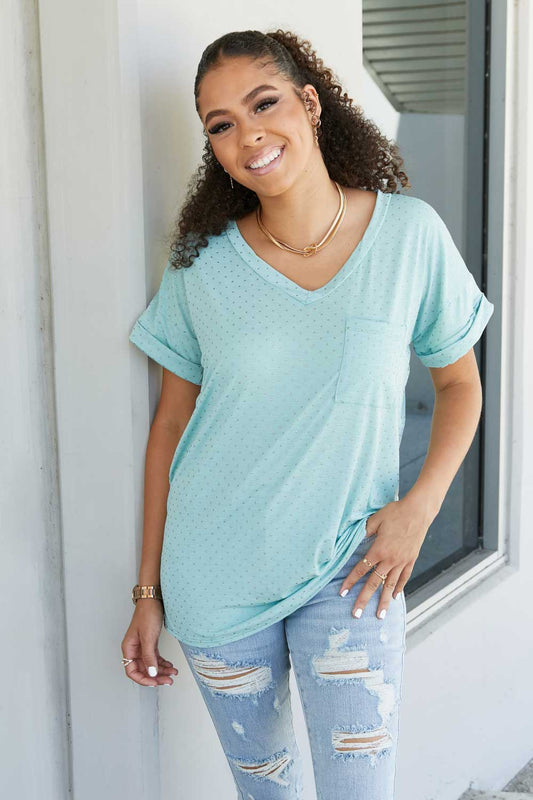 SIZE XL Pocketful of Basics Polka Dot Tee in Sage