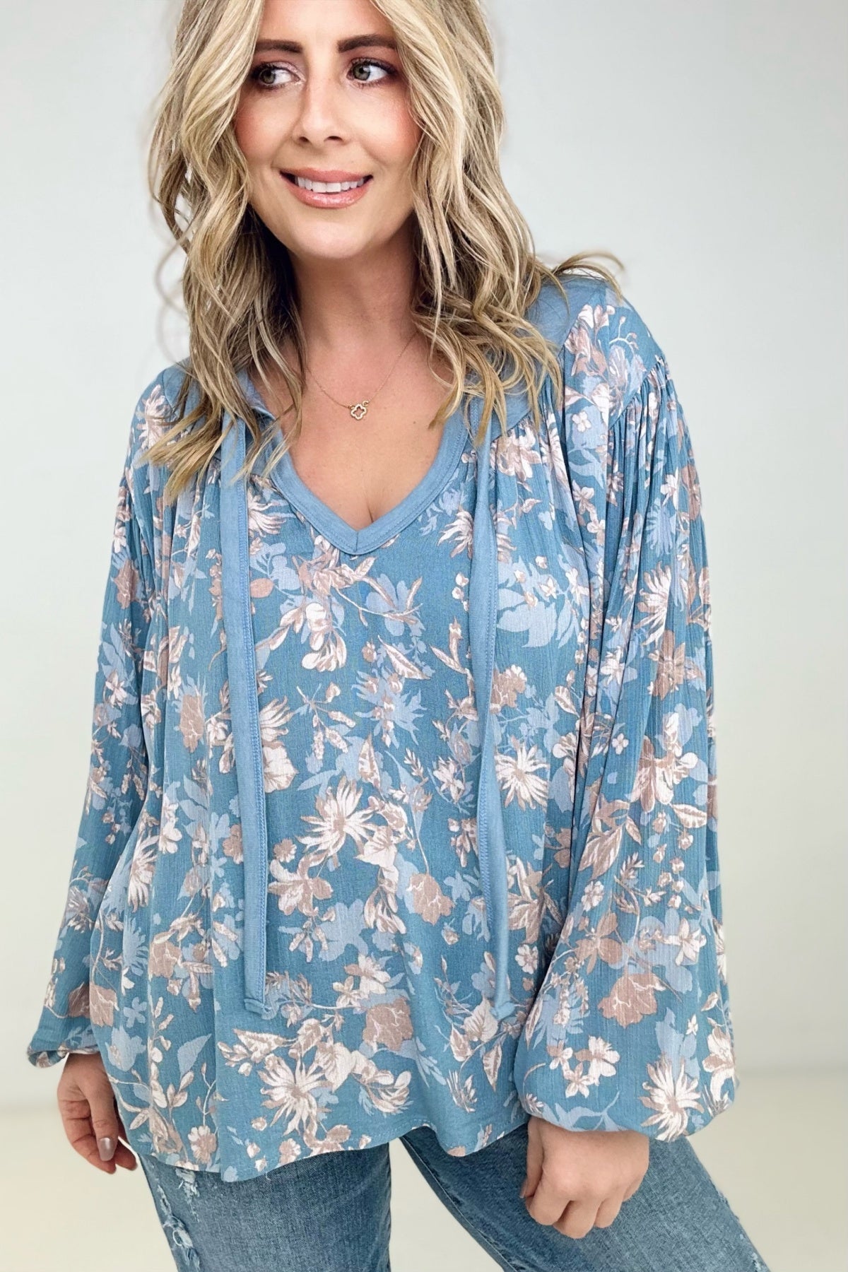 York Tied Neck Long Sleeve Top