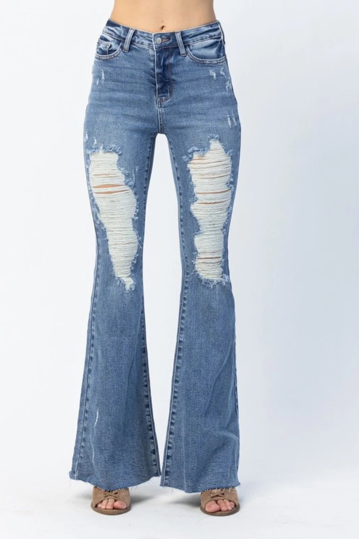 Judy Blue "High-Rise Rebel" High Waist Heavy Destroy Flare Jeans