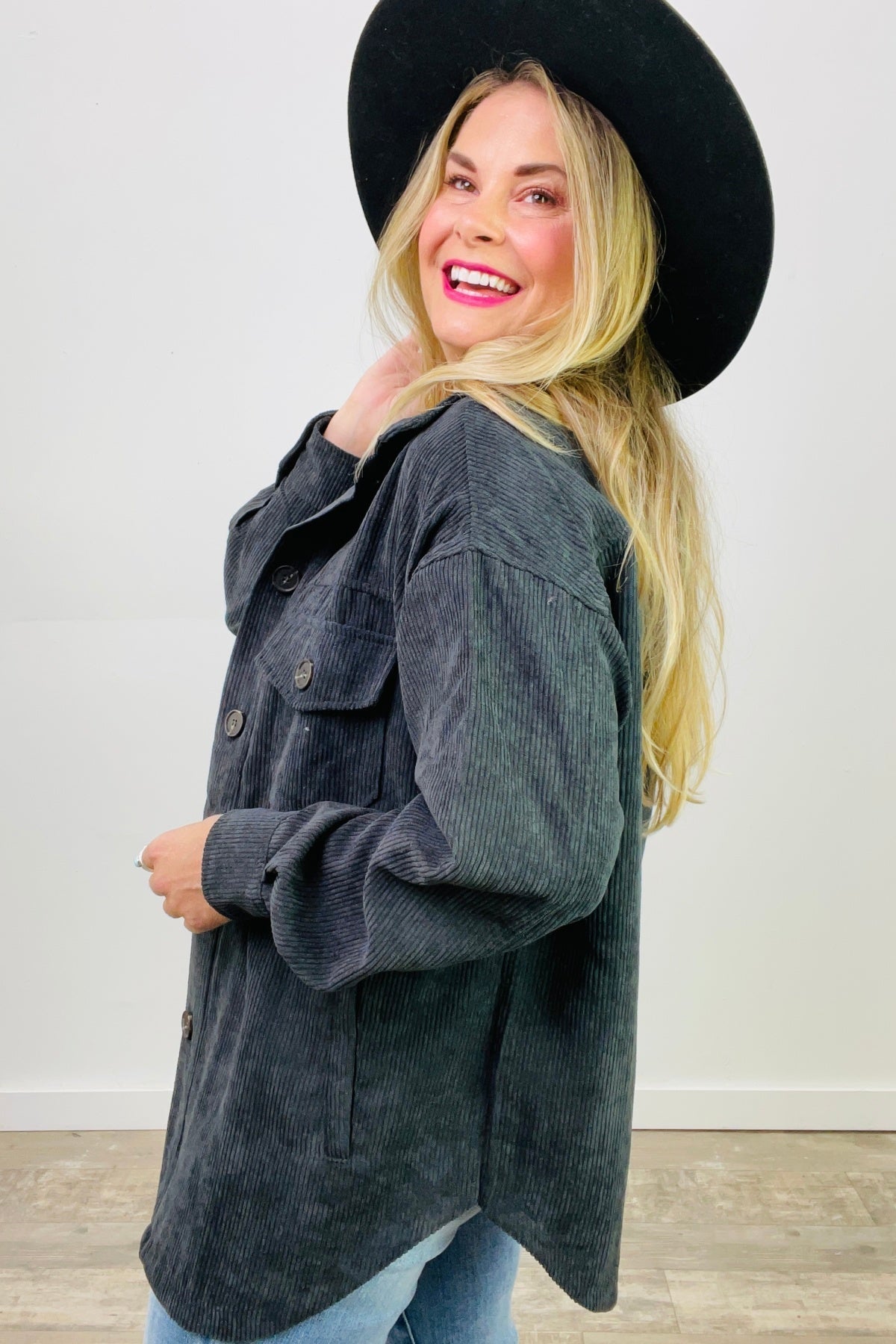Oversized Corduroy Button Front Shacket