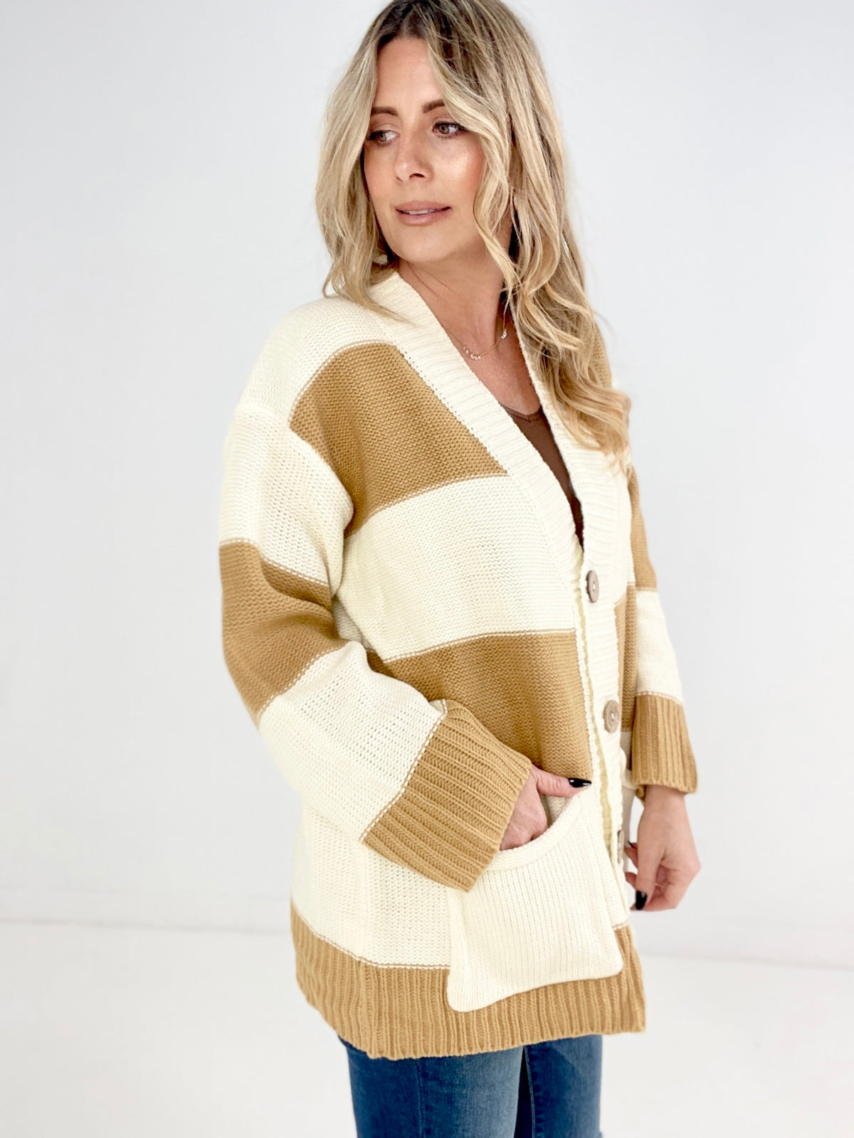 V Neck Button Down Oversize Cardigan