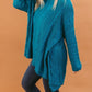 Solid Turtle Neck Cable Knit Hi-Low Sweater - Teal