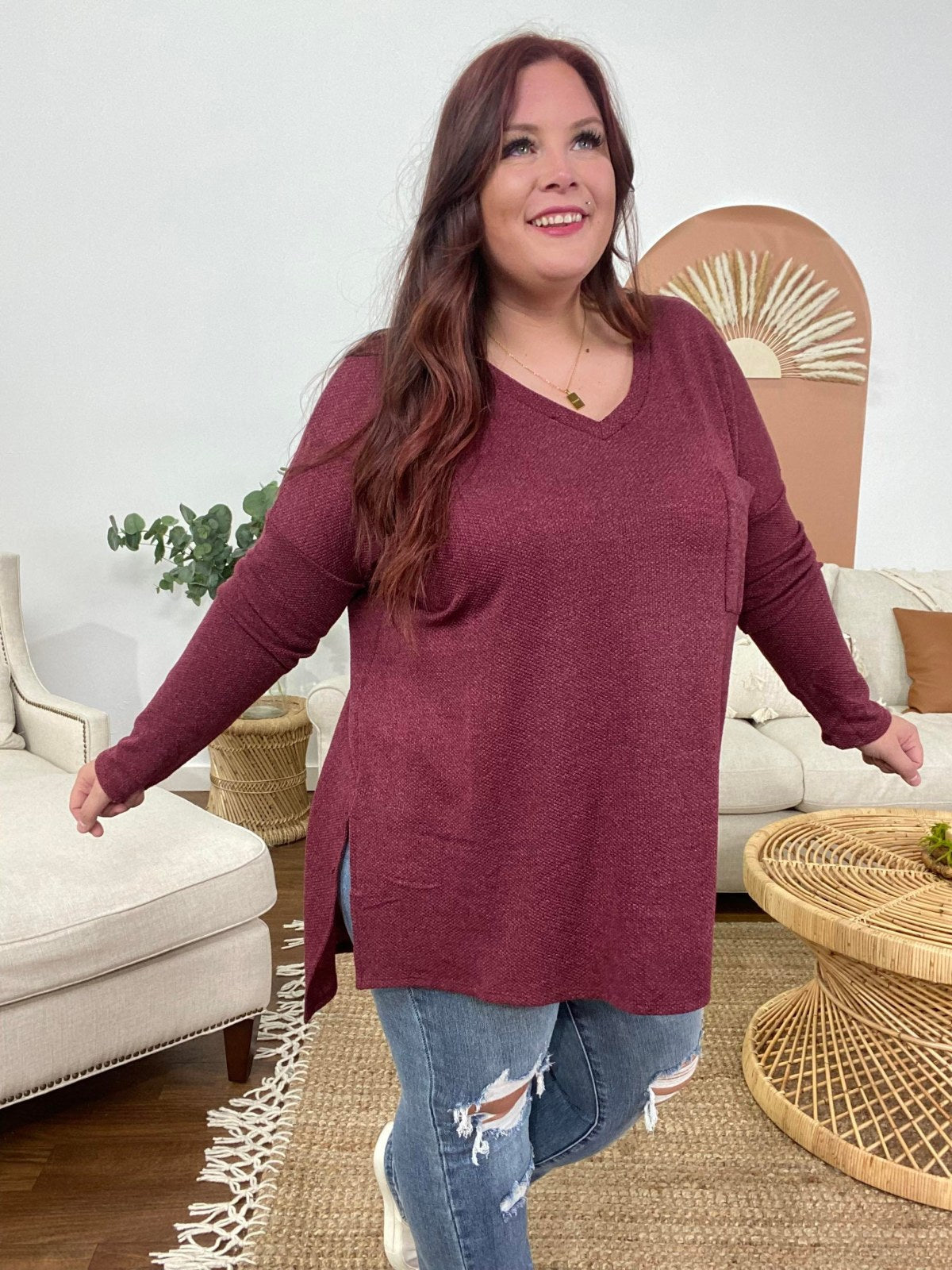 V-Neck High-Low Hem Top