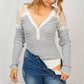 Long Sleeve Striped Bodysuit W/ Lace Trim
