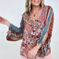 Floral Print Woven W/Stripe Ruched Sleeves Top