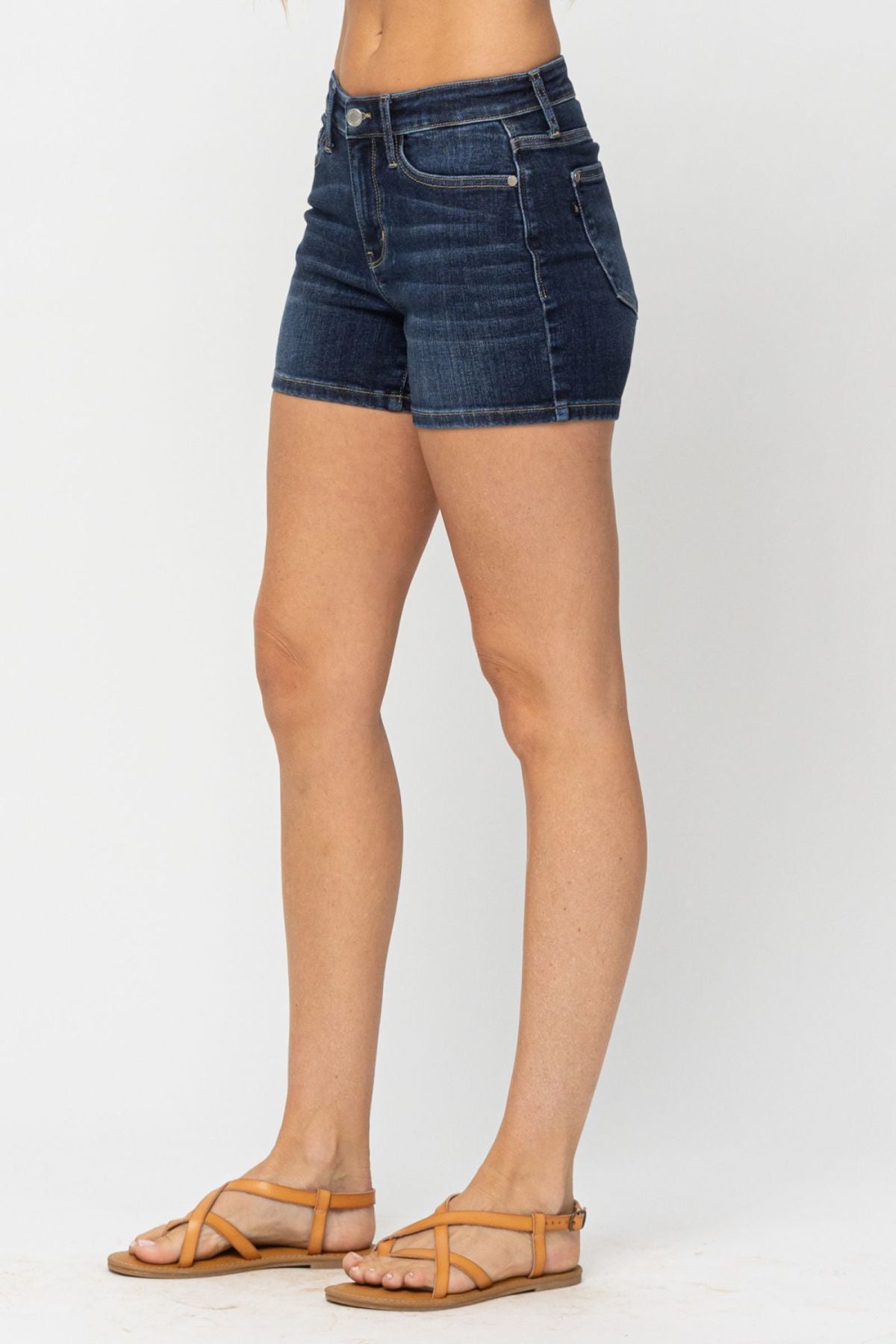 Judy Blue Mid-Rise Classic Denim Shorts - Dark Wash