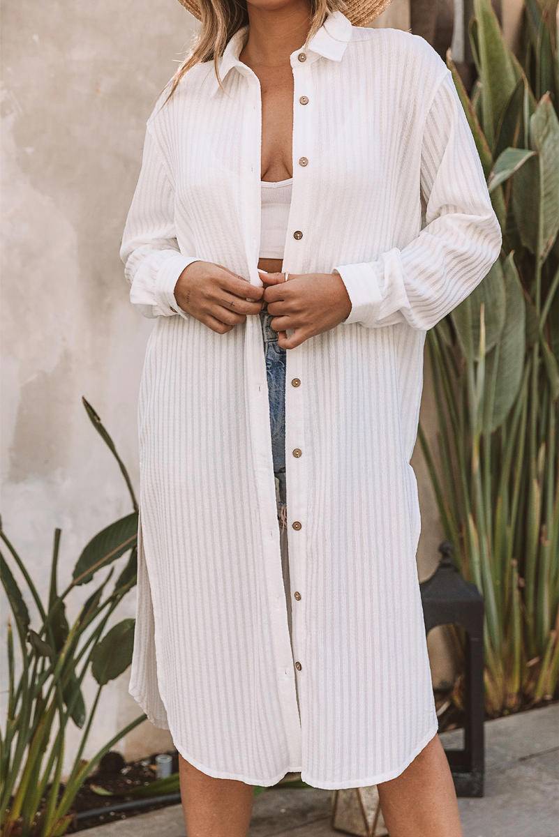 Crinkle Button Front Cover Up Shirt Dress
