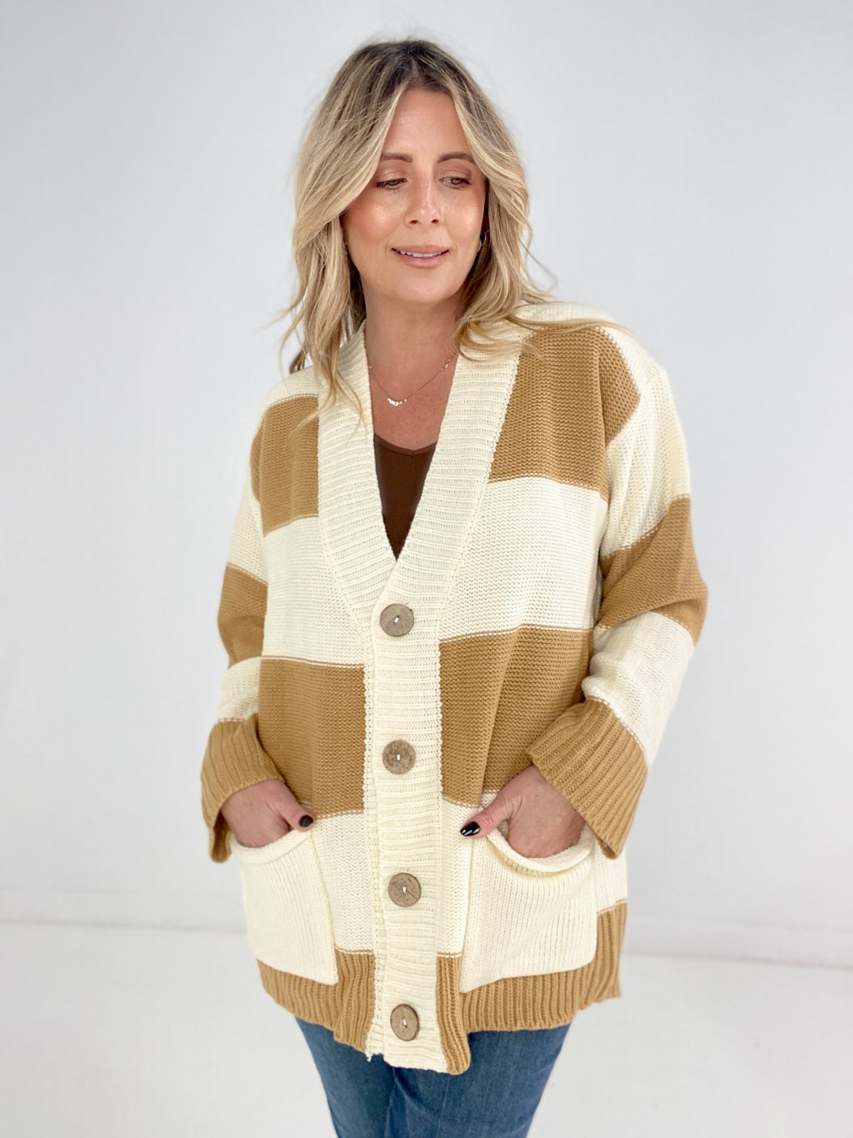 V Neck Button Down Oversize Cardigan