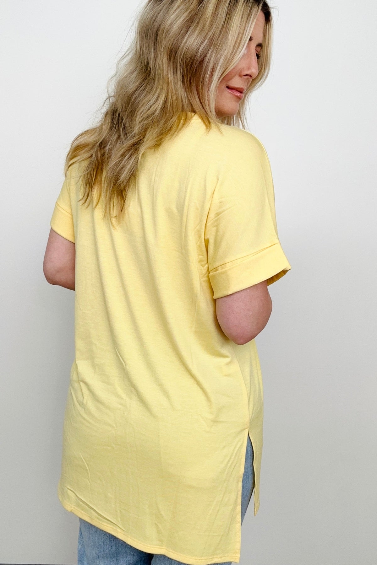 Cuffed Sleeve High-Low Hem Top