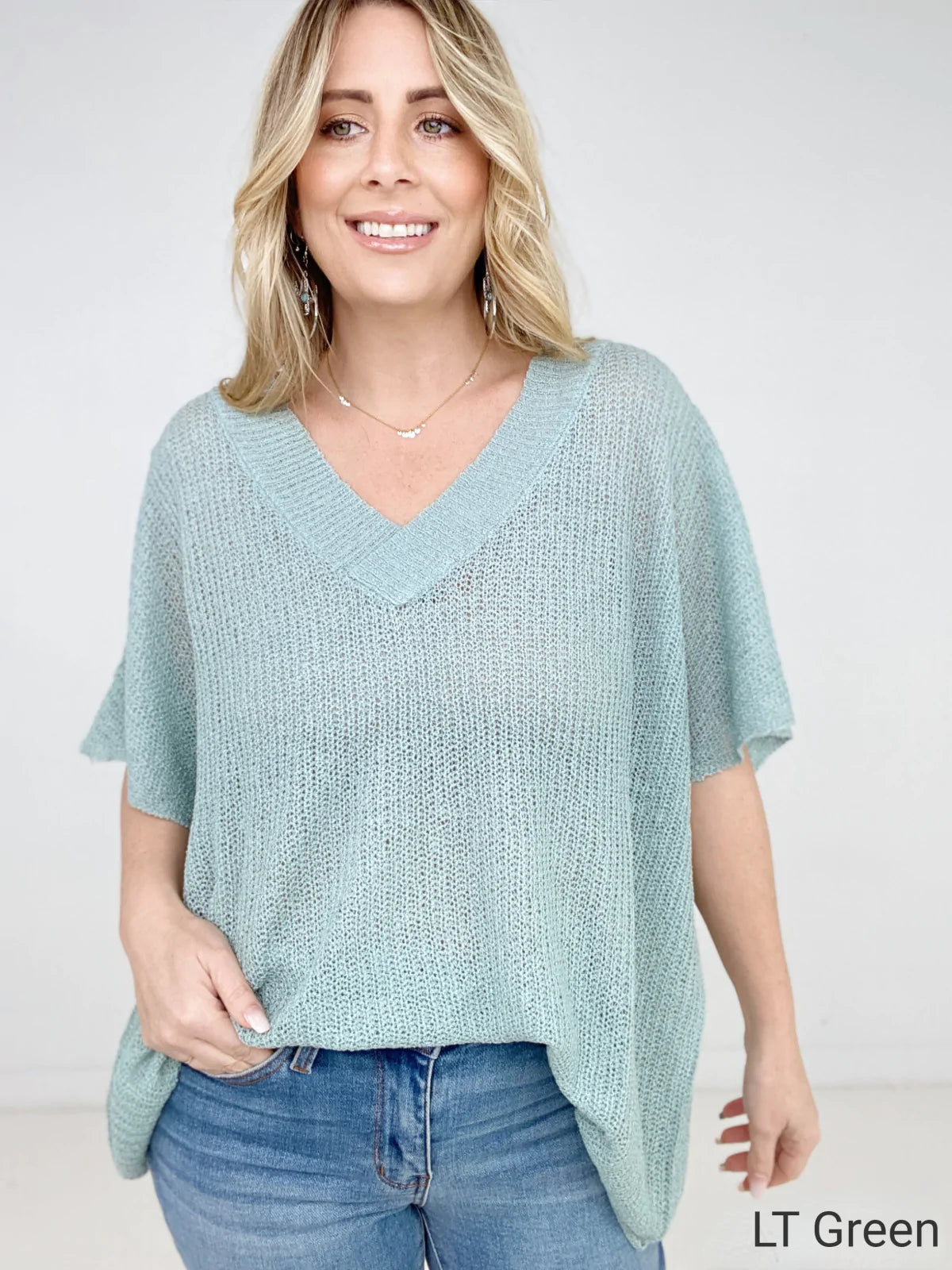 Oversized V-Neck Sheer Knit Top