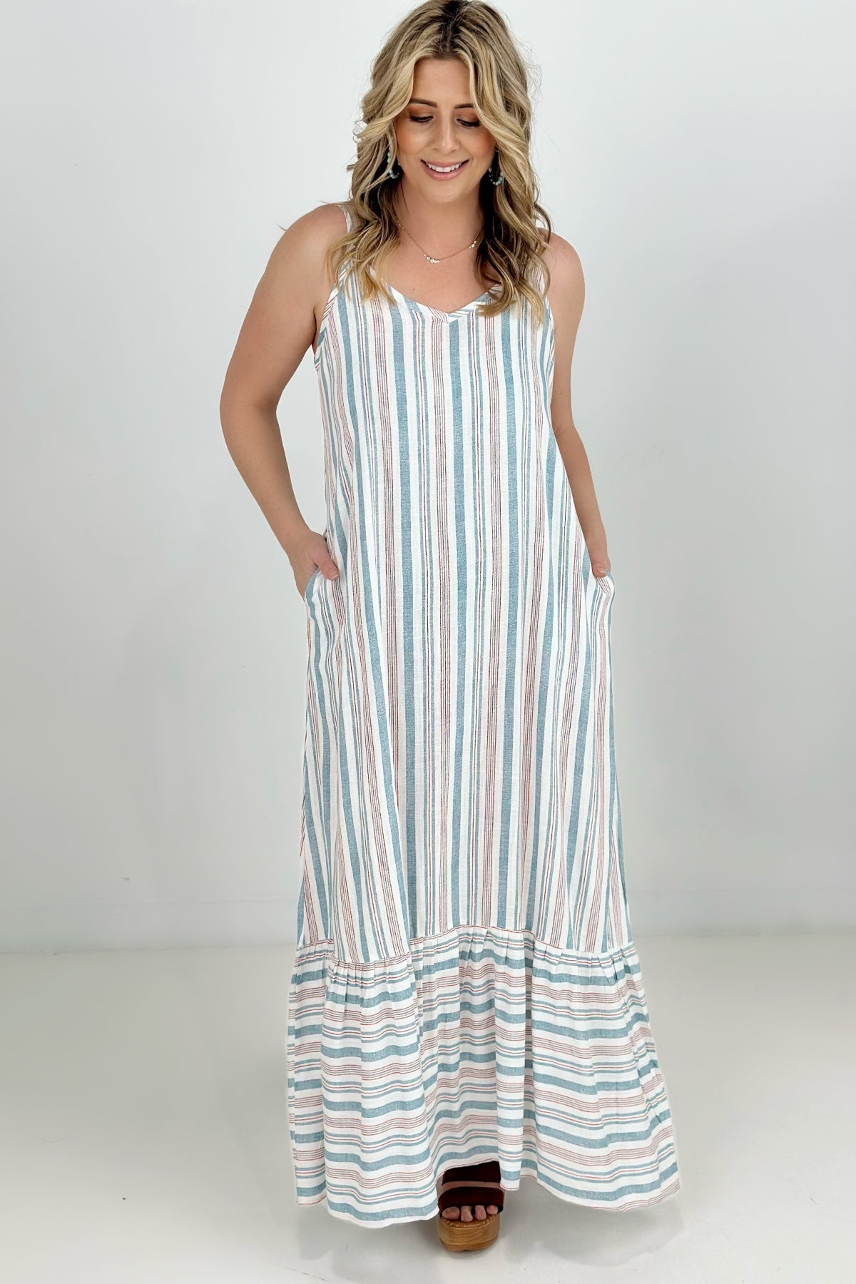 Striped Maxi Dress with Side Seam Pockets