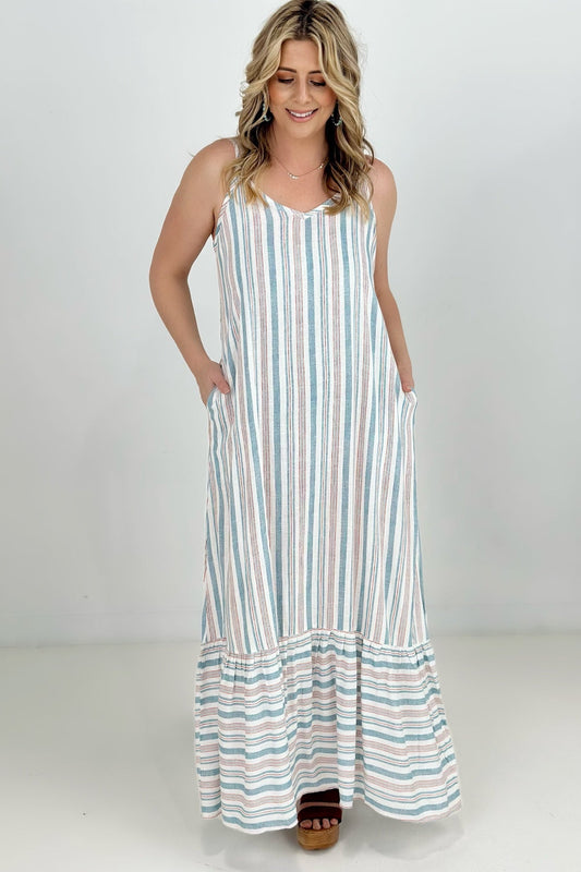 Striped Maxi Dress with Side Seam Pockets