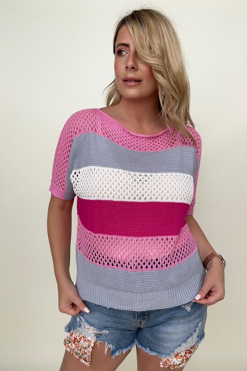 Colorblock Crochet Knit Top