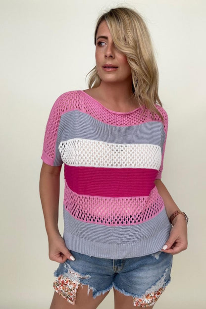 Colorblock Crochet Knit Top