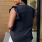 Zenana Full Size Ruffle Shoulder Notched Neck Blouse
