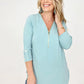 Front Zip-Up 3/4 Sleeve Top