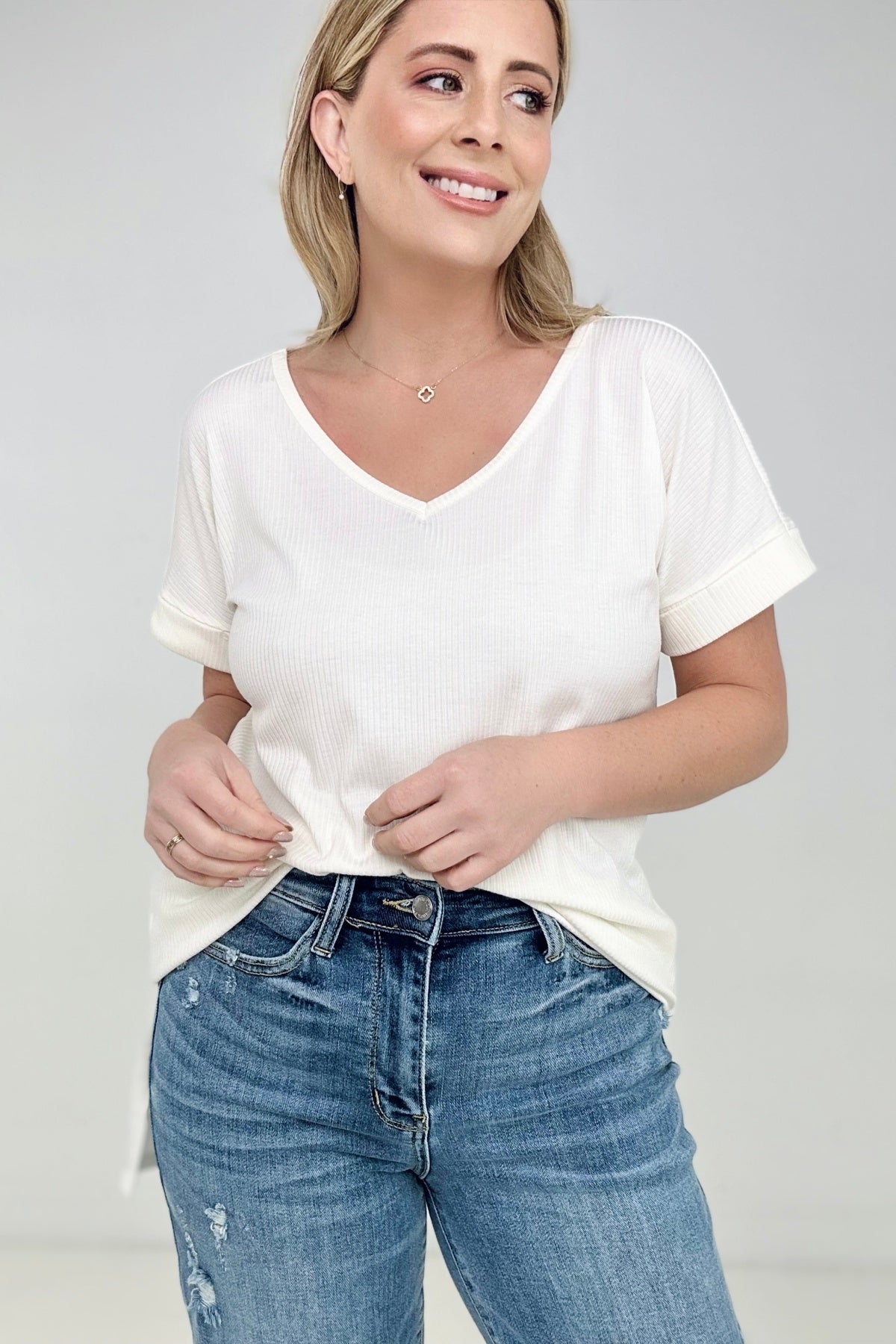 Simply Spring Ribbed V-Neck top