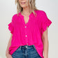Woven Button Down Ruffle Sleeve Top - Multiple Colors