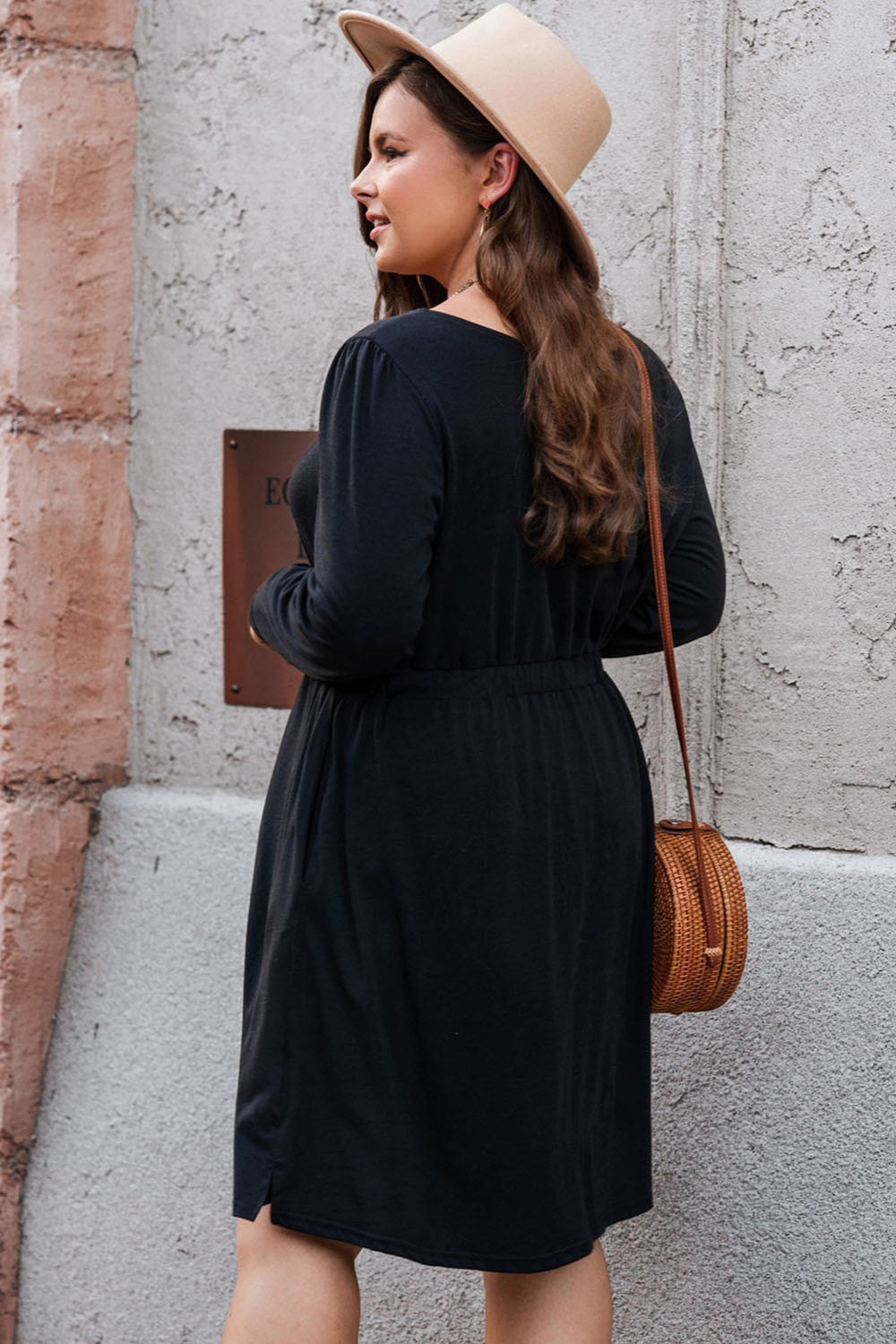 Plus Size Button Front Long Sleeve Dress - (Gray, Pink, Black and Green)