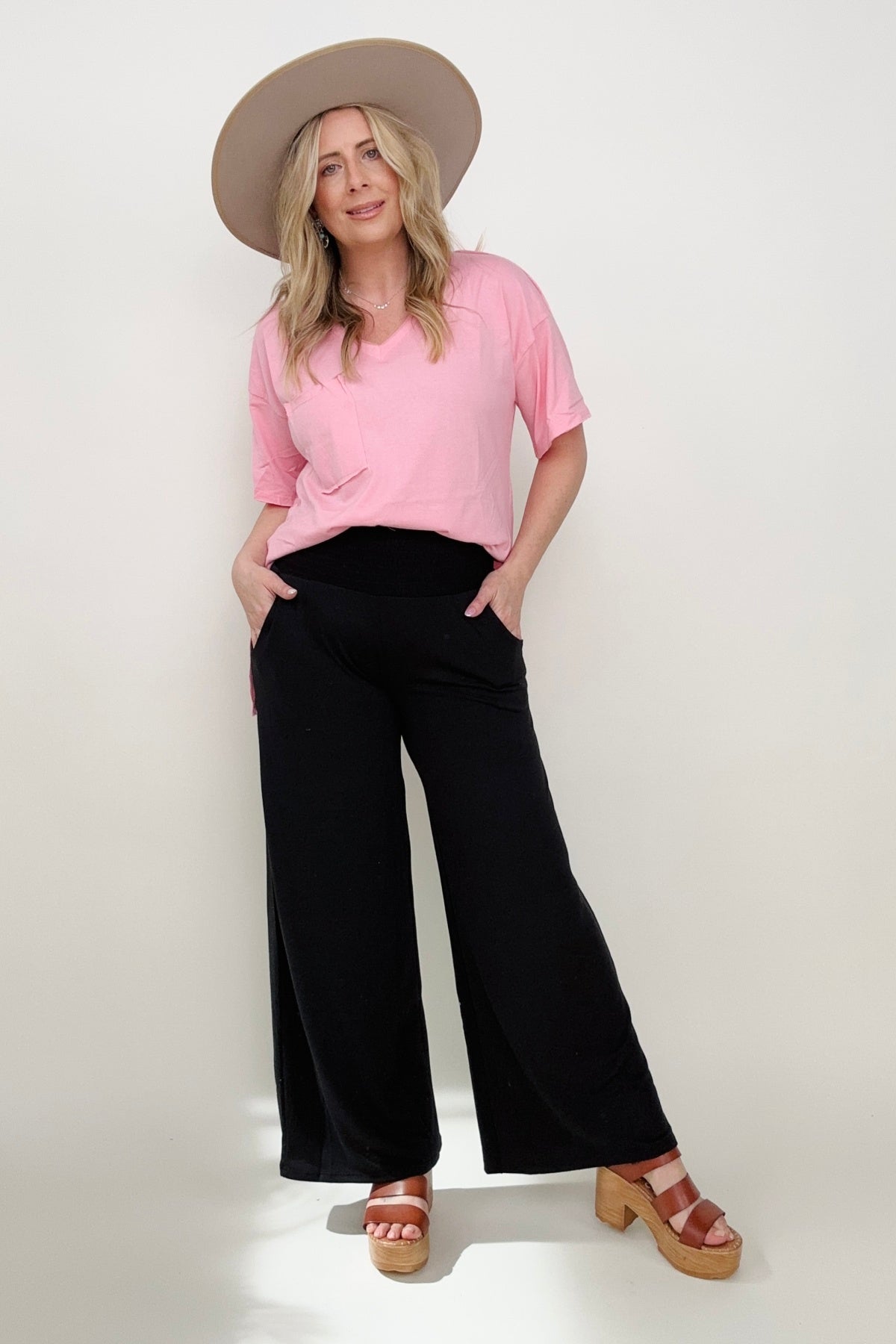 Smocked Waistband Wide Leg Pants - 2 colors