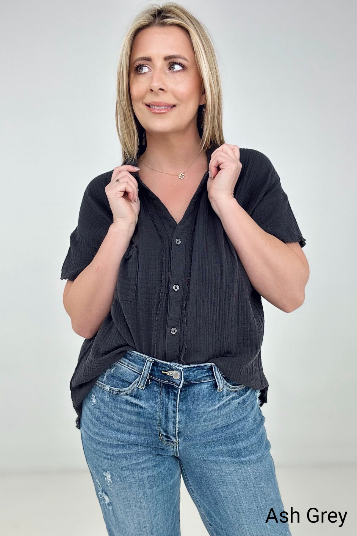 Cotton Raw Edge Short Sleeve Top