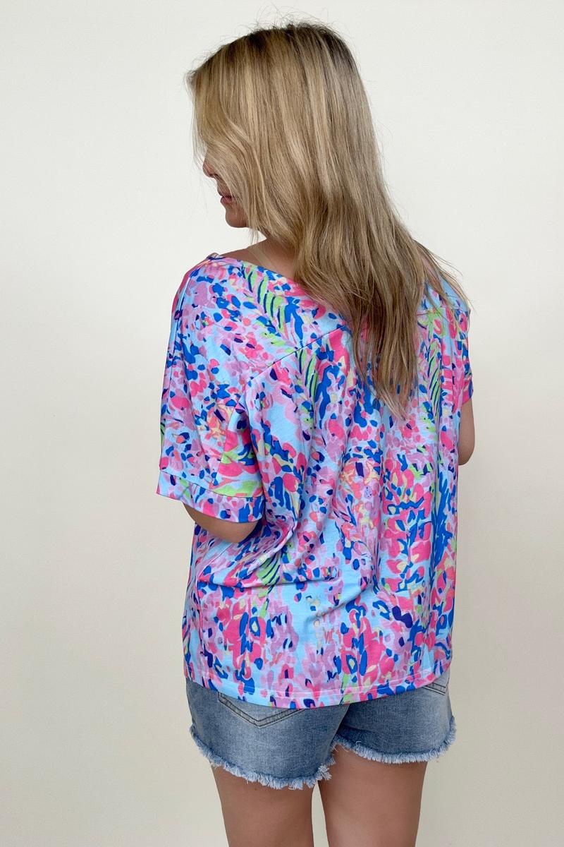 Watercolor Floral V Neck Tee