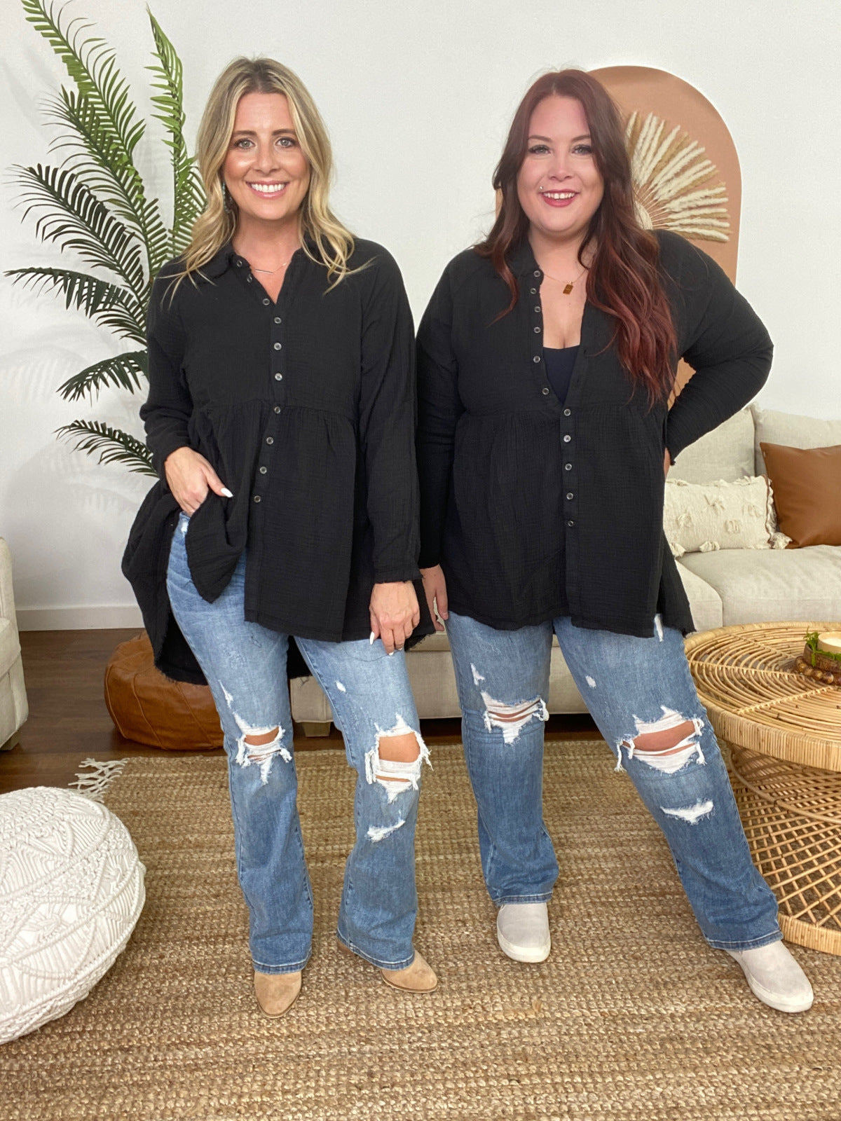 Peplum Raw Edge Shirt with Pockets