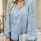 Applique Frill Trim Tie Neck Blouse