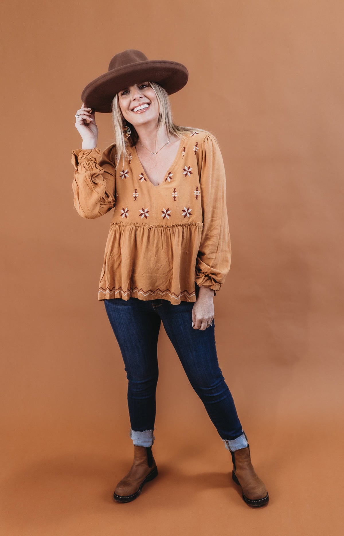 Embroidered Babydoll Blouse