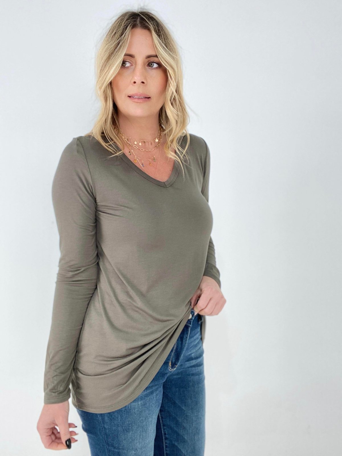 Rae Mode Basic V-Neck Long Sleeve Top
