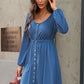 Scoop Neck Button Front Dress - (Black, Green, Gray and Blue)