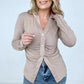 Zenana 'Ruched Romance" Long Sleeve Button Down Top with Ruched Bodice